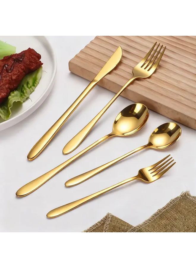 4 سكاكين ستيك ذهبية من الفولاذ المقاوم للصدأ على الطريقة الكورية مصقولة كالمرآة آمنة للغسيل في غسالة الصحون - Image 4